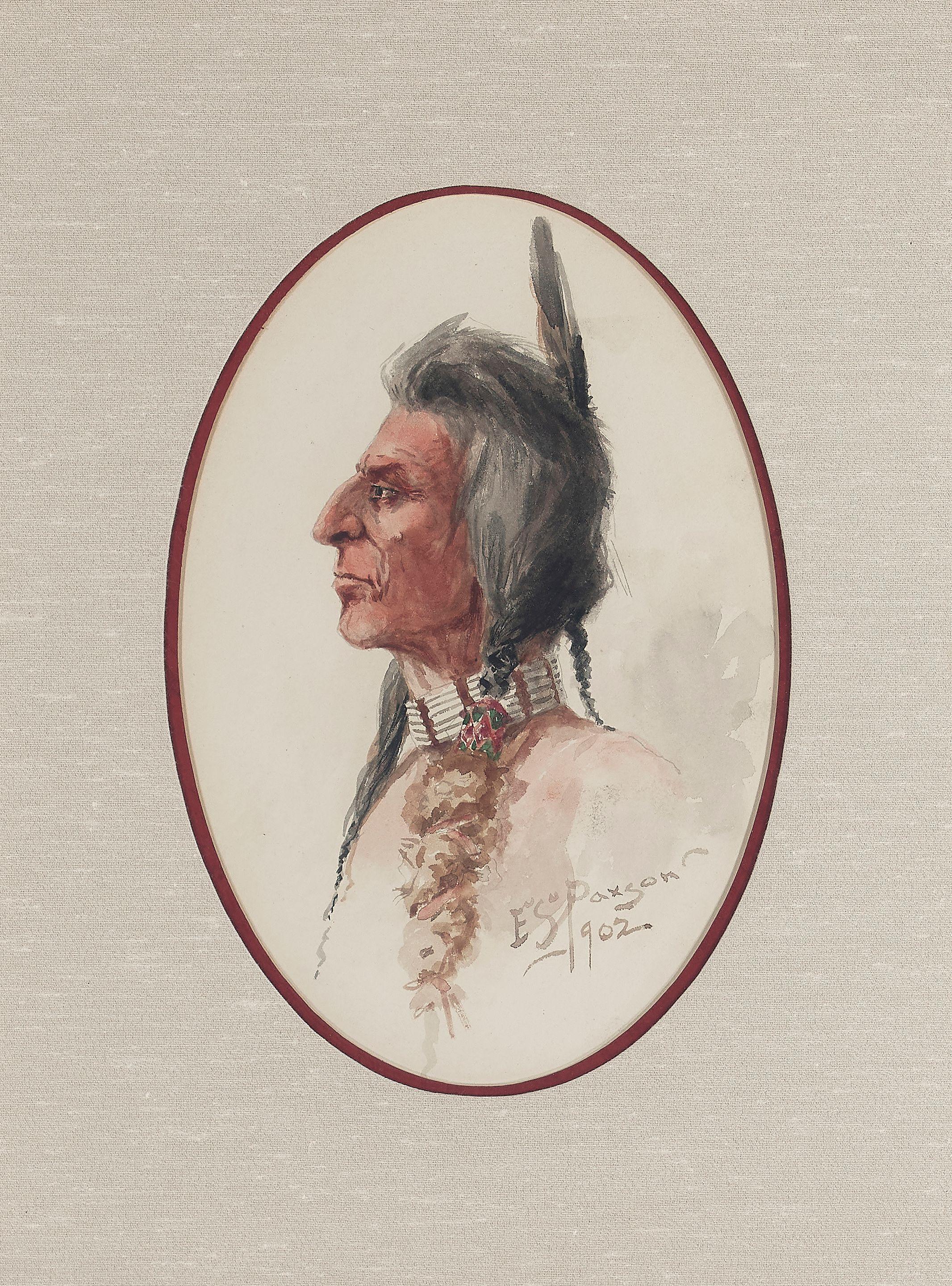 Edgar Samuel Paxson - Portrait of a Native American in Profile