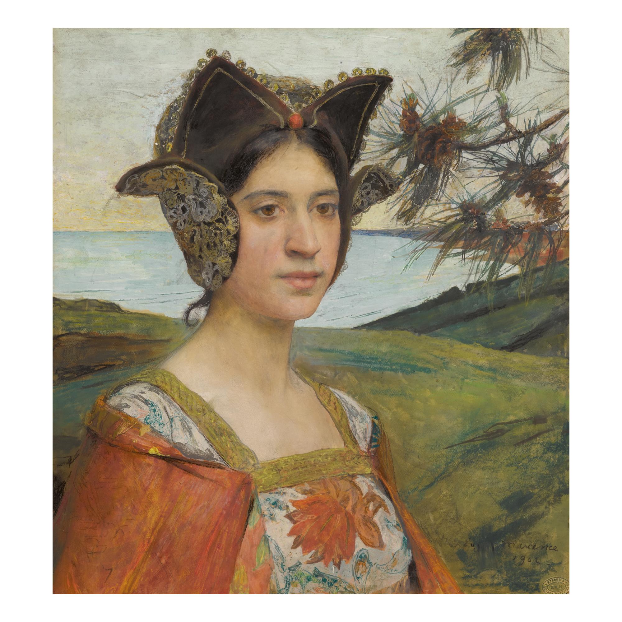 Edgard Maxence - Jeune Femme À La Coiffe Devant La Mer