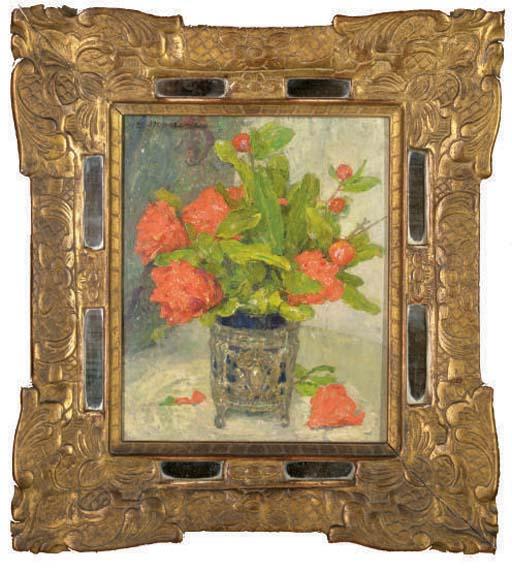 Edgard Maxence - Vase aux fleurs rouges