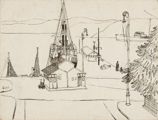 Edith van Campendonk-Leckwyck - 2 Bll.: Kutter im Hafen – Entladung des Fischfangs.