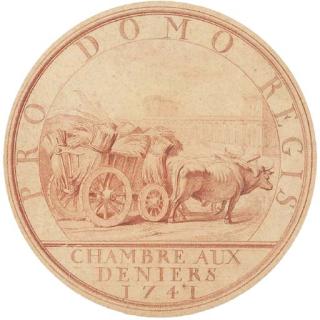 Edme Bouchardon - Un char attelé, rempli de gerbes qui marche vers un palais (WA 3)