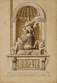 Edmond-Alexandre Petitot - Projet de tombeau surmonté de deux anges assis et d\'une figure couronnée
