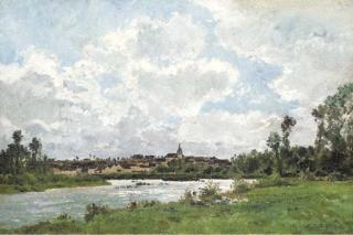 Edmond Charles Joseph Yon - Figures resting along a Riverbank