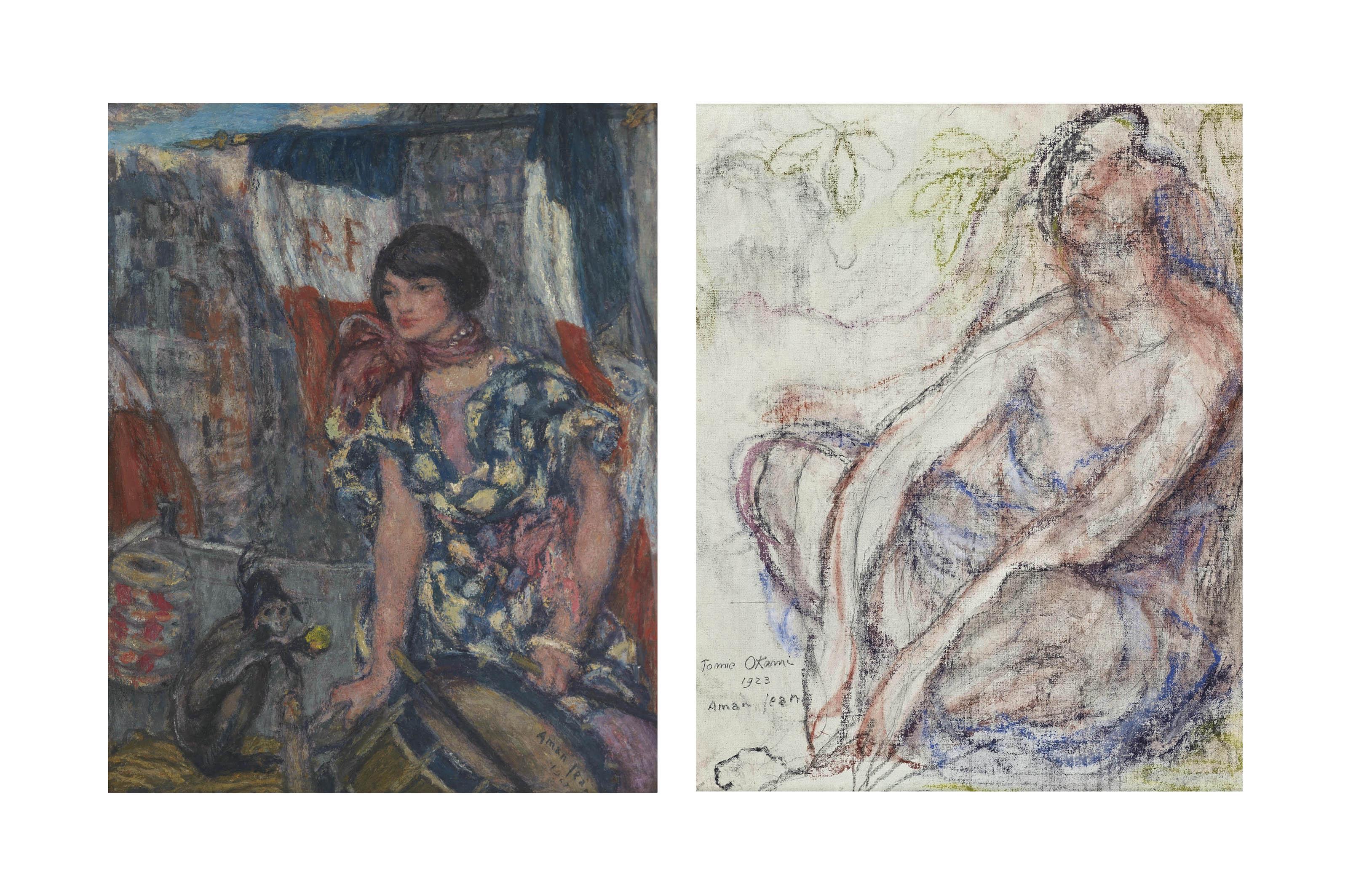 Edmond François Aman-Jean - Femme assise au singe