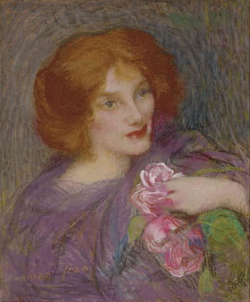 Edmond François Aman-Jean - Young Beauty With Flowers
