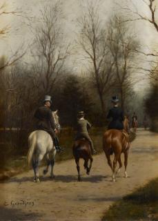 Edmond-Georges Grandjean - An Afternoon Ride in the Bois de Boulogne