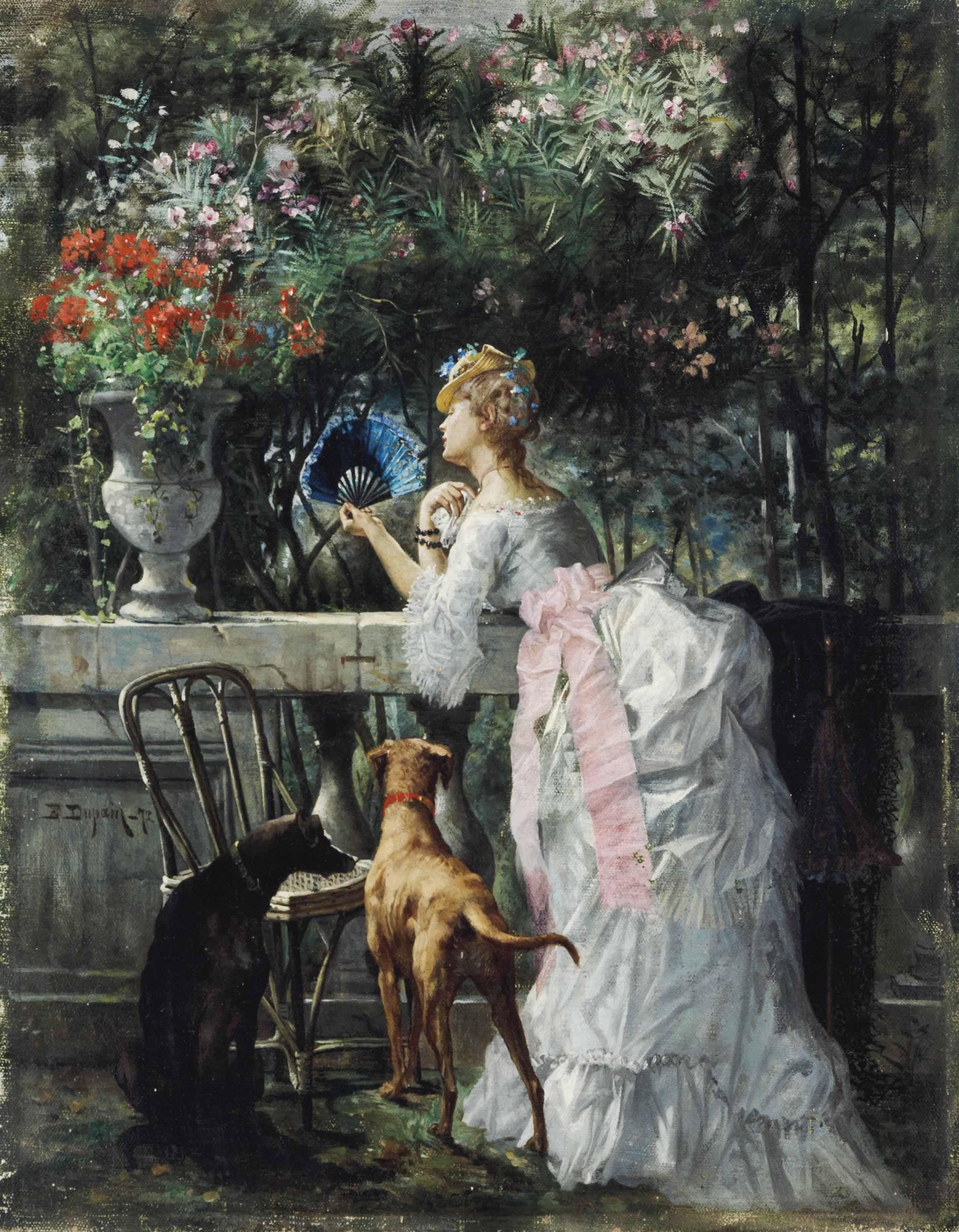 Edmond Louis Dupain - Femme dans le parc avec les chiens