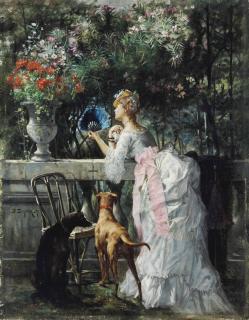 Edmond Louis Dupain - Femme dans le parc avec les chiens