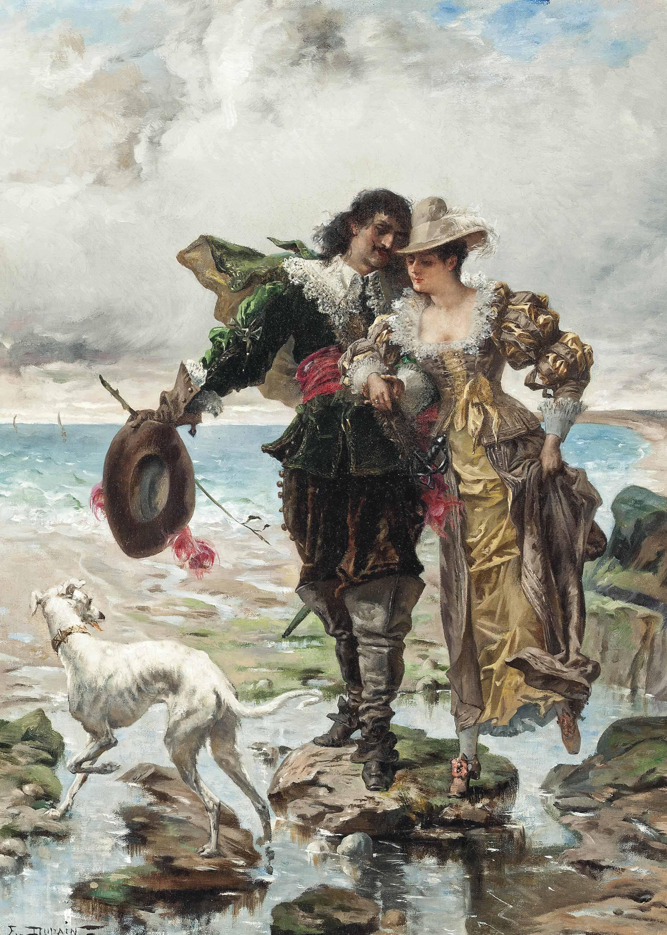 Edmond Louis Dupain - Romance on the sea shore