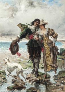 Edmond Louis Dupain - Romance on the sea shore