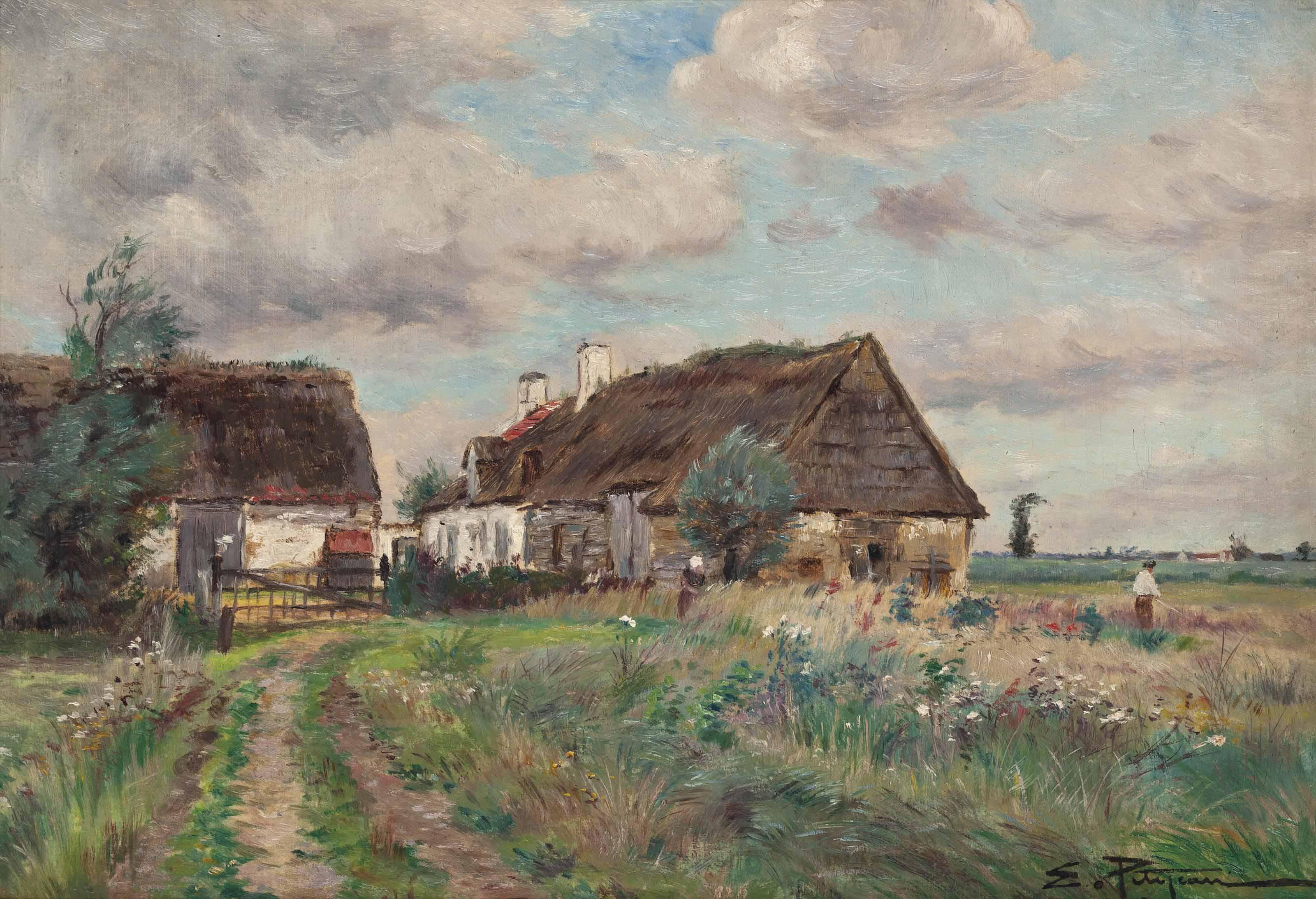 Edmond Marie Petitjean - A cottage on a country track