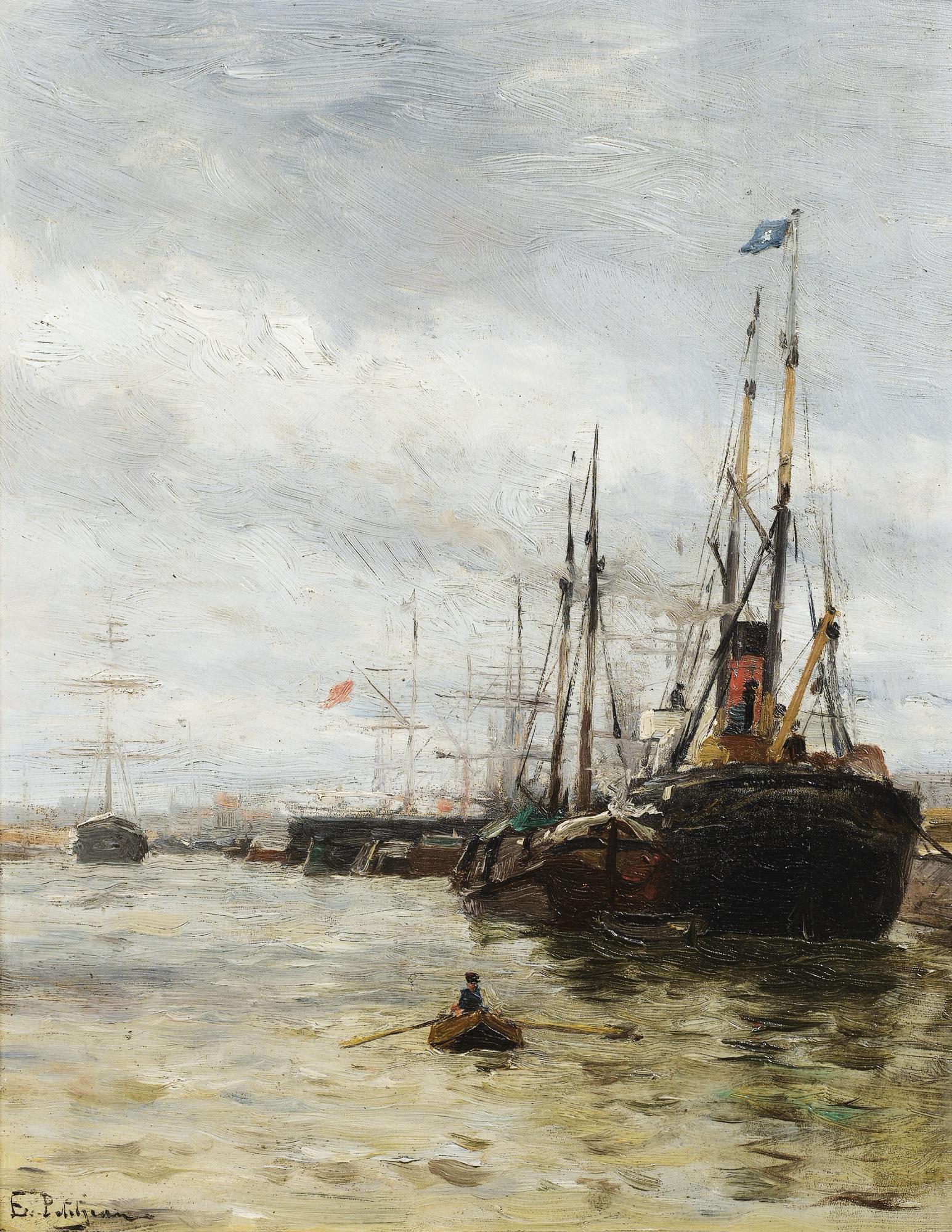 Edmond-Marie Petitjean - Boats At The Harbor