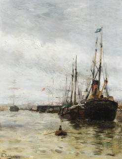 Edmond-Marie Petitjean - Boats At The Harbor