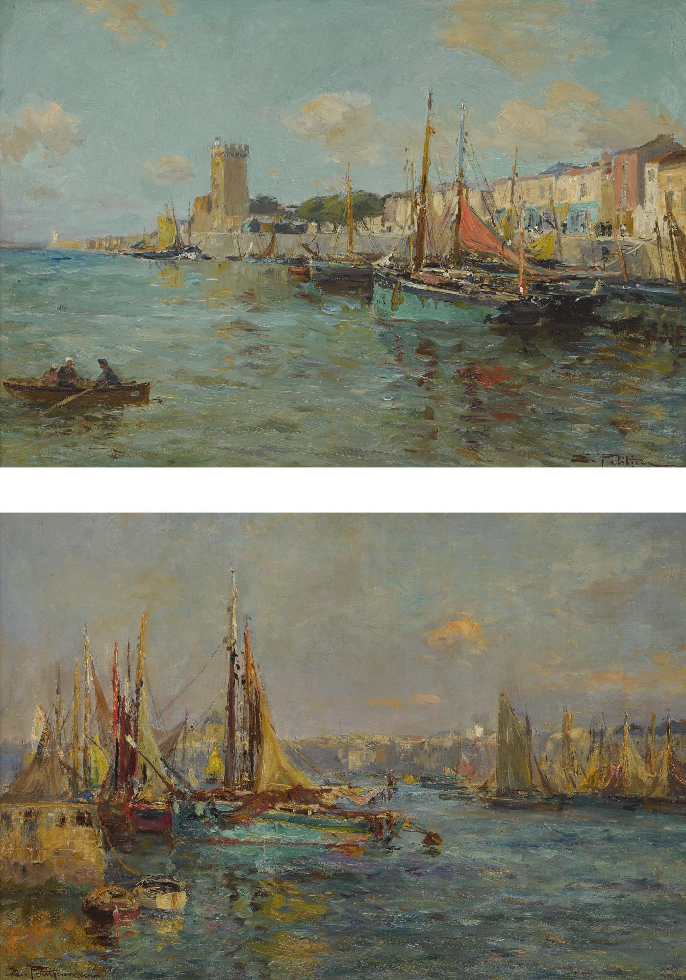 Edmond Marie Petitjean - French Harbor Scenes; Port Des Sables D\'Olonne: A Pair