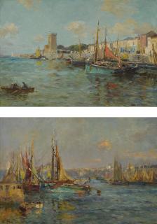 Edmond Marie Petitjean - French Harbor Scenes; Port Des Sables D\'Olonne: A Pair