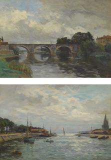 Edmond Marie Petitjean - French Les Trois Arches And Port En Bretagne: A Pair
