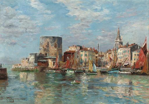 Edmond Marie Petitjean - Harbour view of La Rochelle