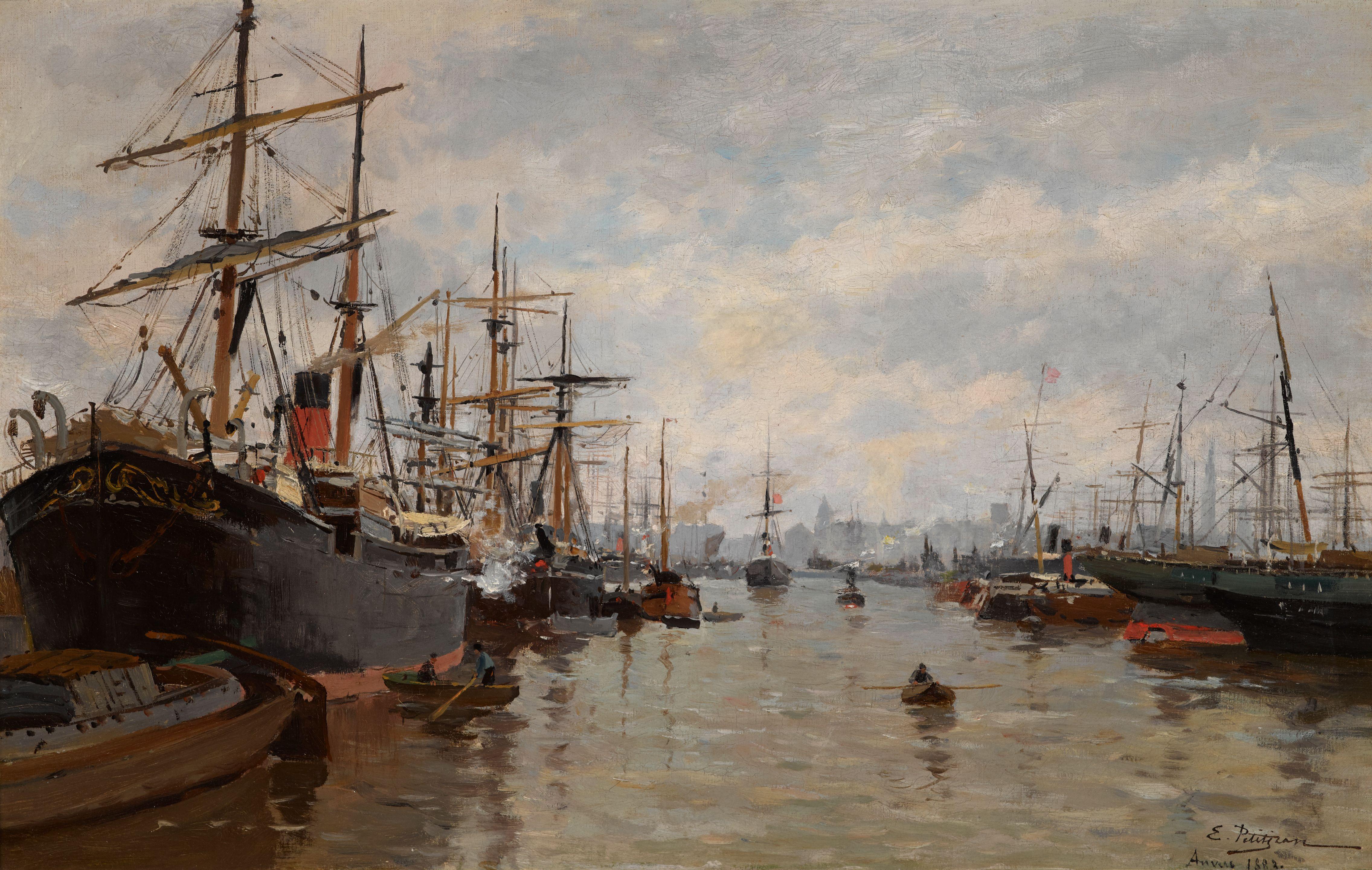 Edmond Marie Petitjean - Navires au Port d\'Anvers