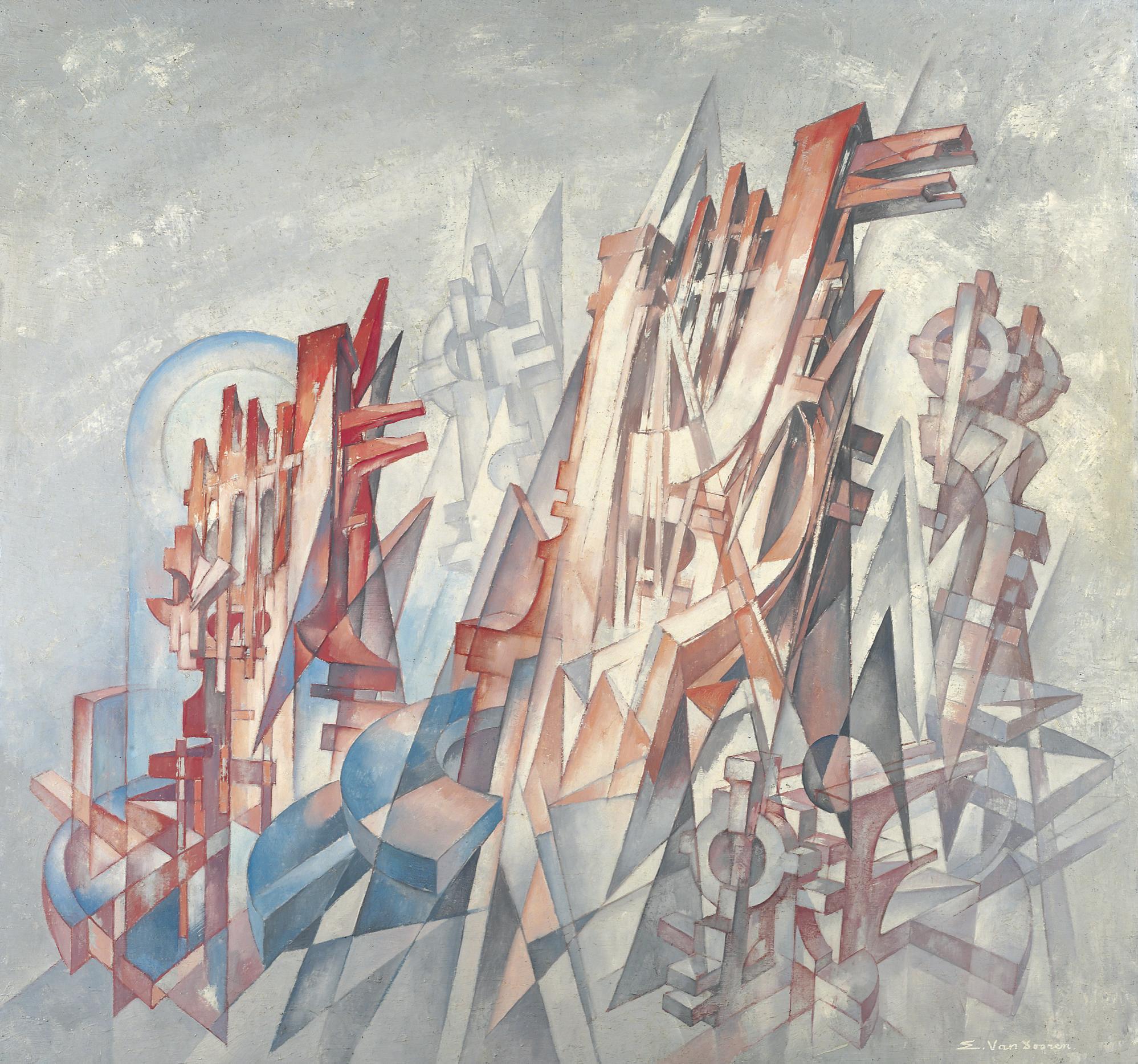 Edmond Van Dooren - Stadtvision (cubo-futurist composition)