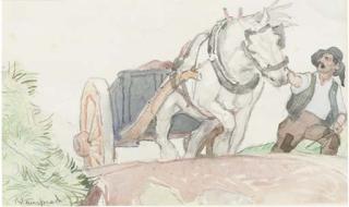 Edmund Blampied - Farmer pulling a horse and cart