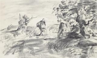 Edmund Blampied - Girl walking home in the wind