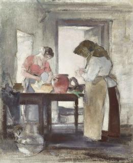 Edmund Blampied - Preparations for lunch in a Jersey kitchen