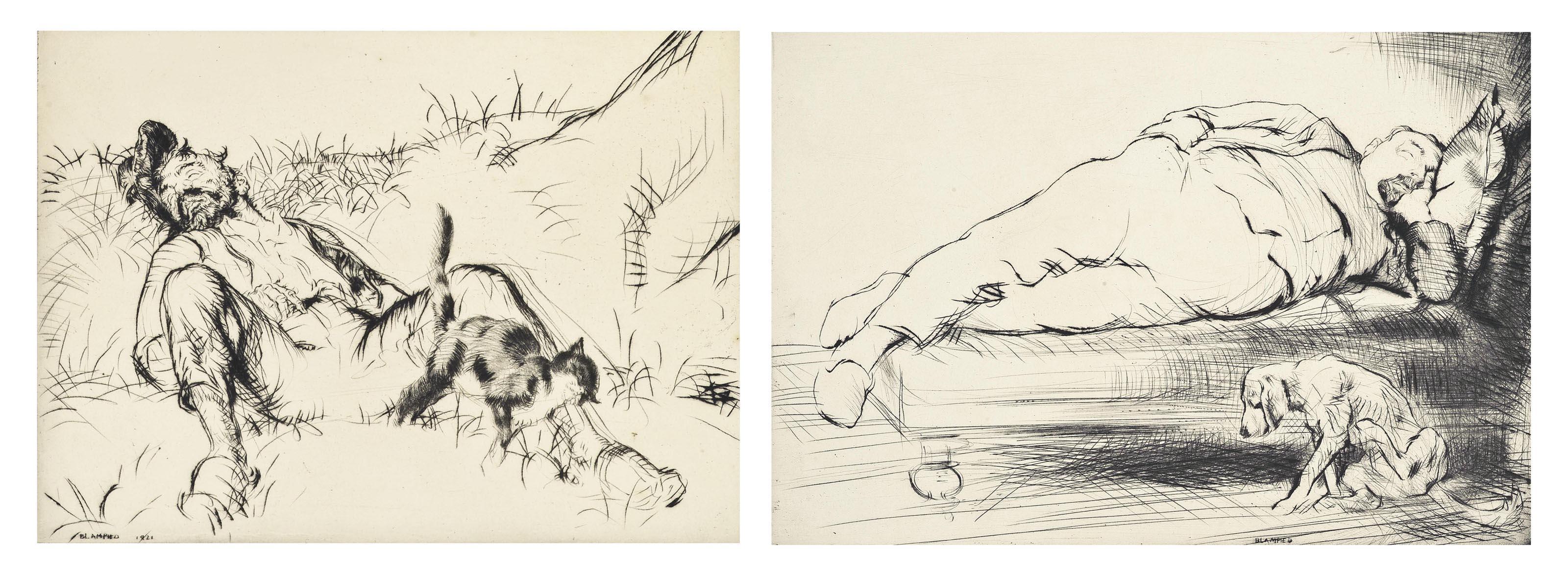 Edmund Blampied - Purring and snoring; and Leisure (both illustrated)