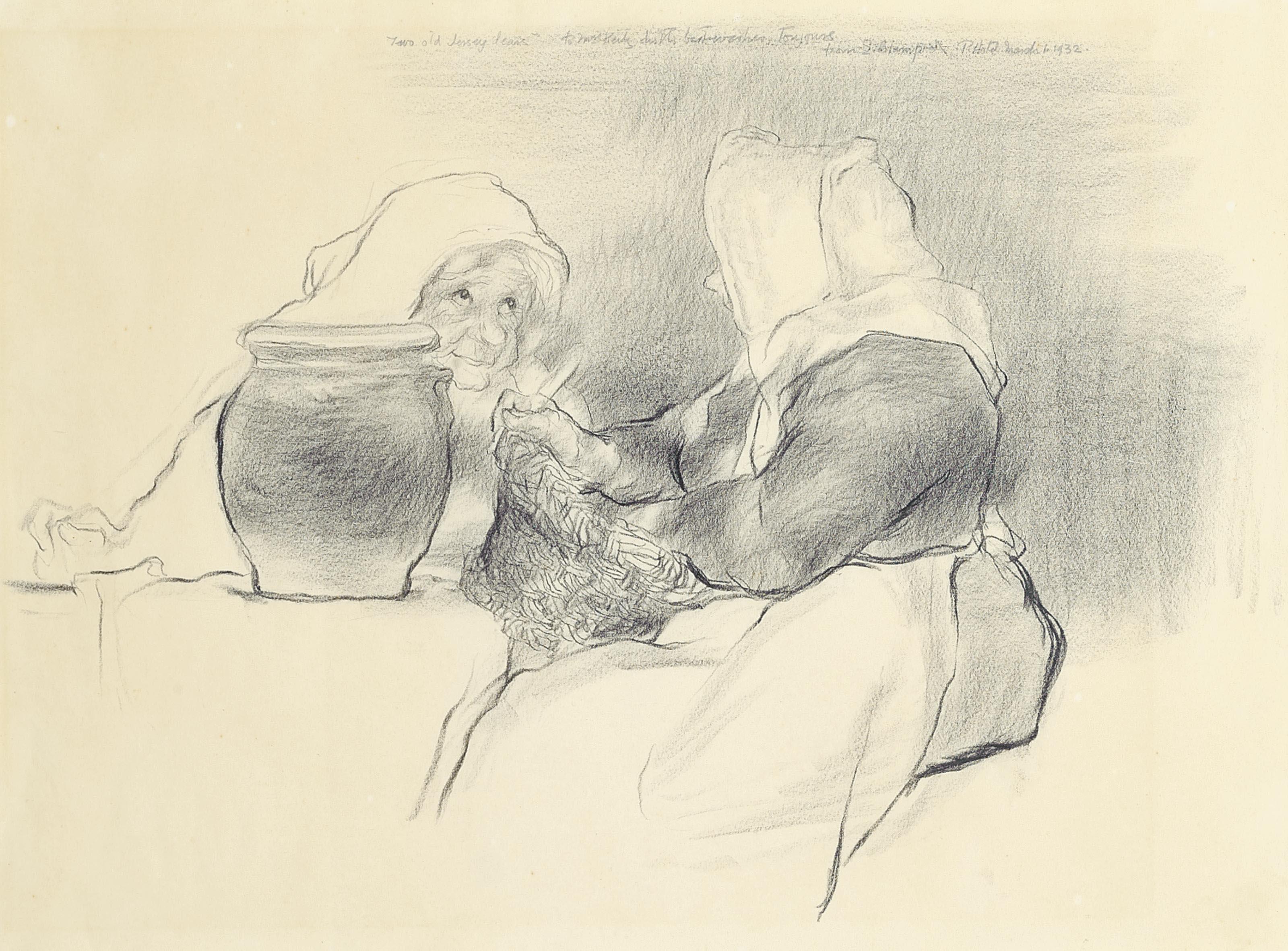 Edmund Blampied - Two old Jersey dears