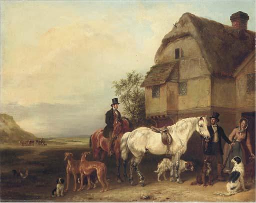 Edmund Bristow - A sporting party outside a house
