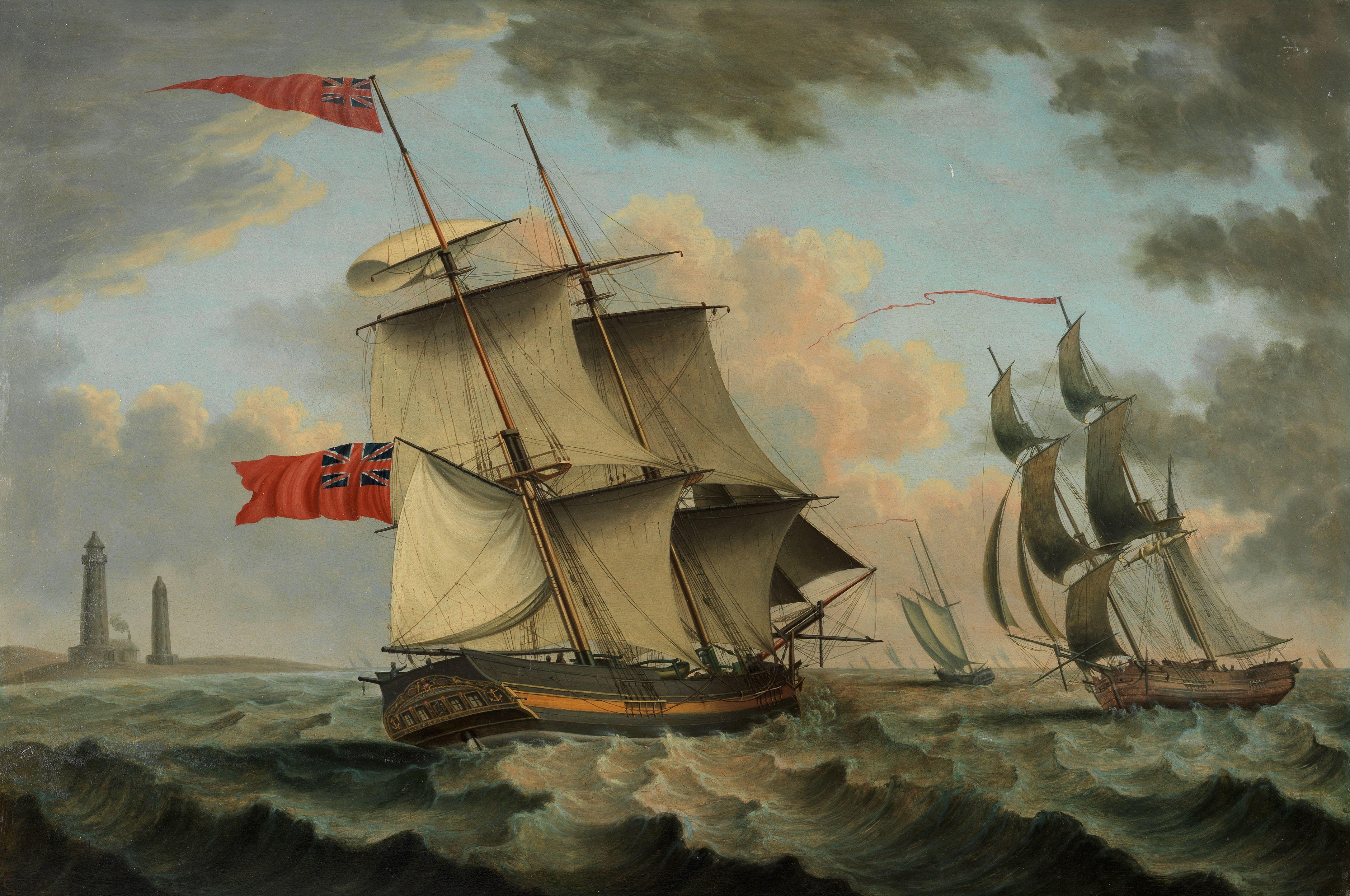 Edmund C. Coates - The merchant snow Elizabeth of Newcastle in choppy seas passing the Happisburgh lighthouses on the Norfolk coast