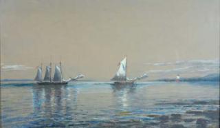 Edmund Darch Lewis - Two ships at sea with a lighthouse in the distance