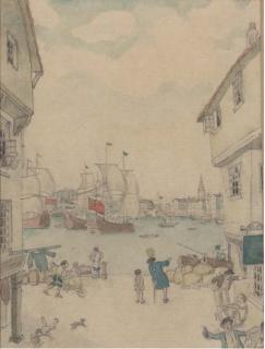 Edmund Dulac - The Apple Barrel; Bristol; and Black dog disappears