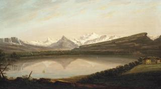 Edmund Garvey R.A. - A view of Lake Geneva with the Mont Salève and Le Môle, the Mont Blanc beyond