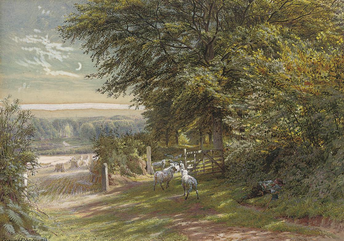 Edmund George Warren, R.I. - A Shepherd Resting By The Wayside