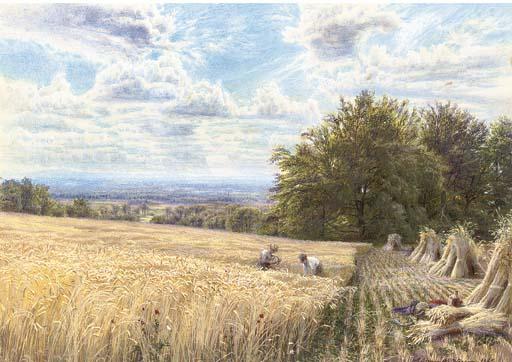 Edmund George Warren - Harvesters In An Extensive Landscape