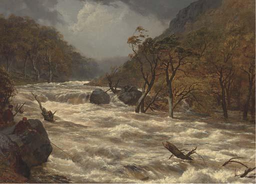 Edmund Gill - The Lludwy in full spate, North Wales
