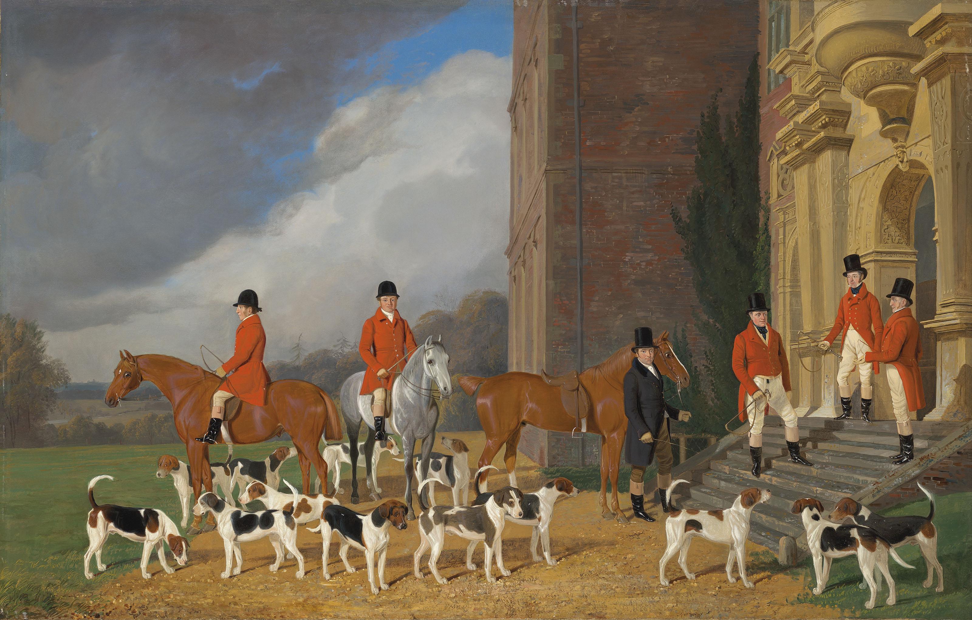 Edmund Havell, Jun. - Sir John Cope with his hounds on the steps of Bramshill House, Hampshire