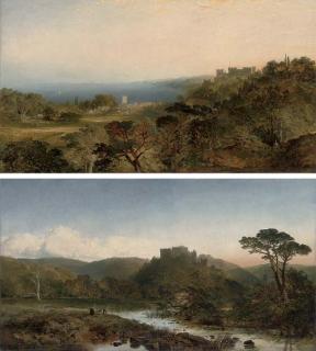 Edmund John Niemann - Dunster Castle, Somerset, looking west towards Dunkery Beacon, the river Anvill in the foreground; and Dunster Castle, from Grobfast Hill overlooking Blue Anchor Bay