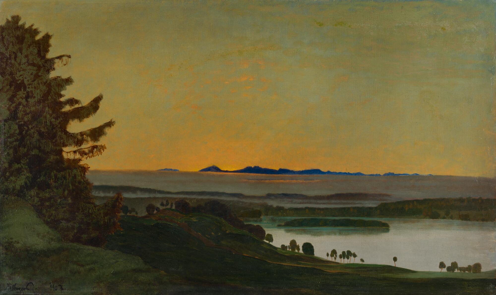Edmund Steppes - Landschaft mit Blick auf einen See