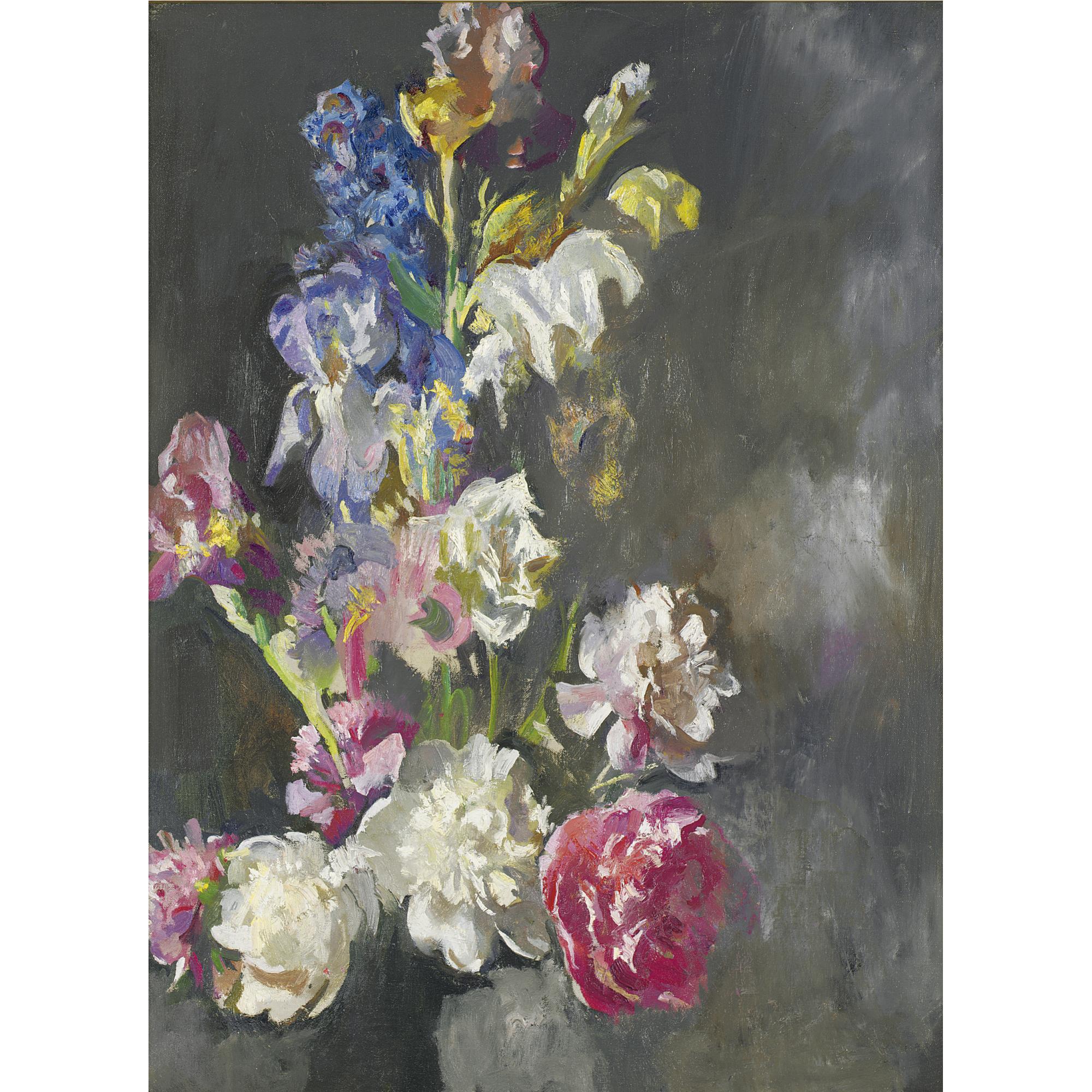 Edmund Tarbell - Still Life Study Of Peonies And Iris