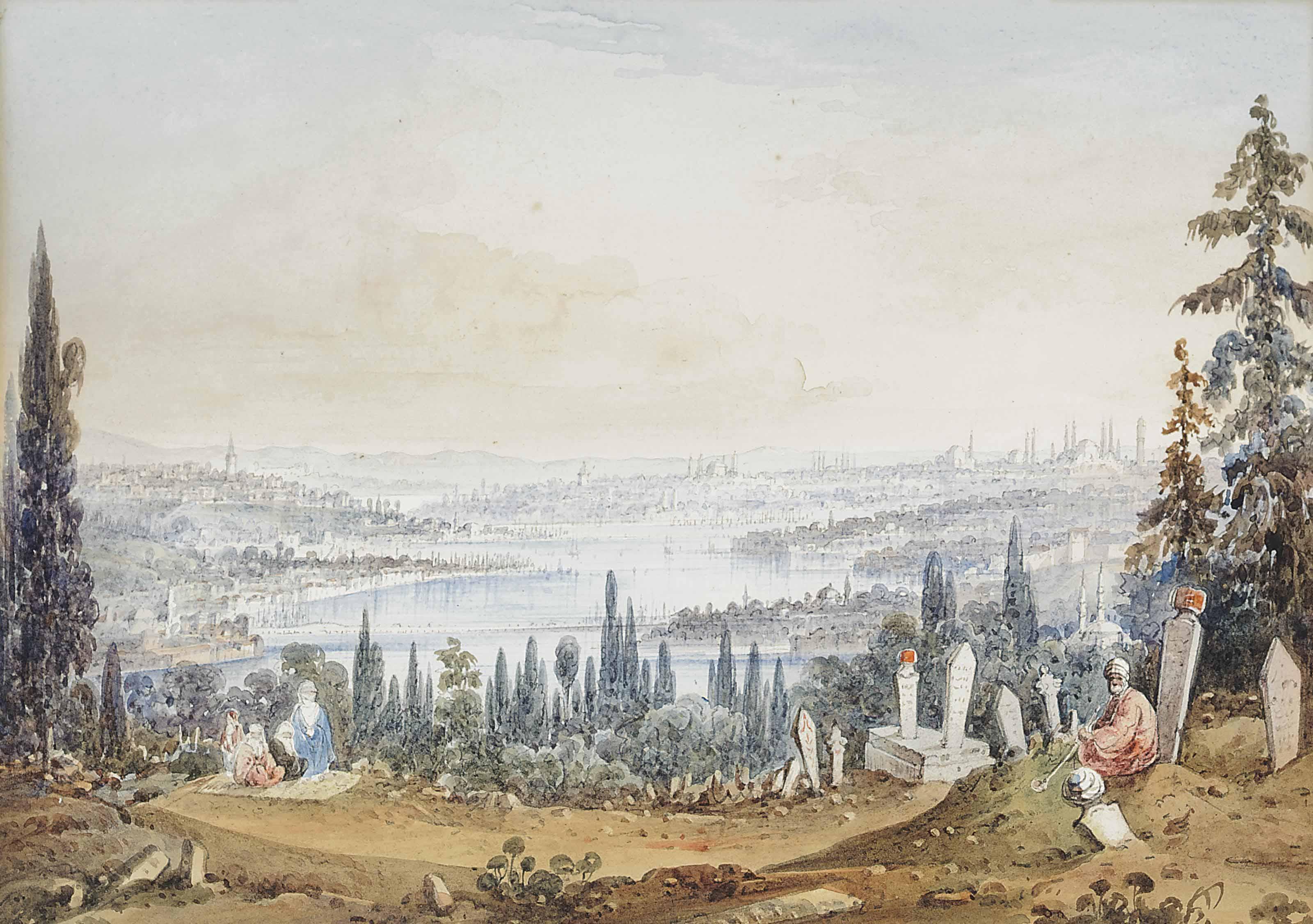 Edmund Thomas Parris - Figures in the Turkish cemetery at Ayoub above the Bosphorus, Constantinople