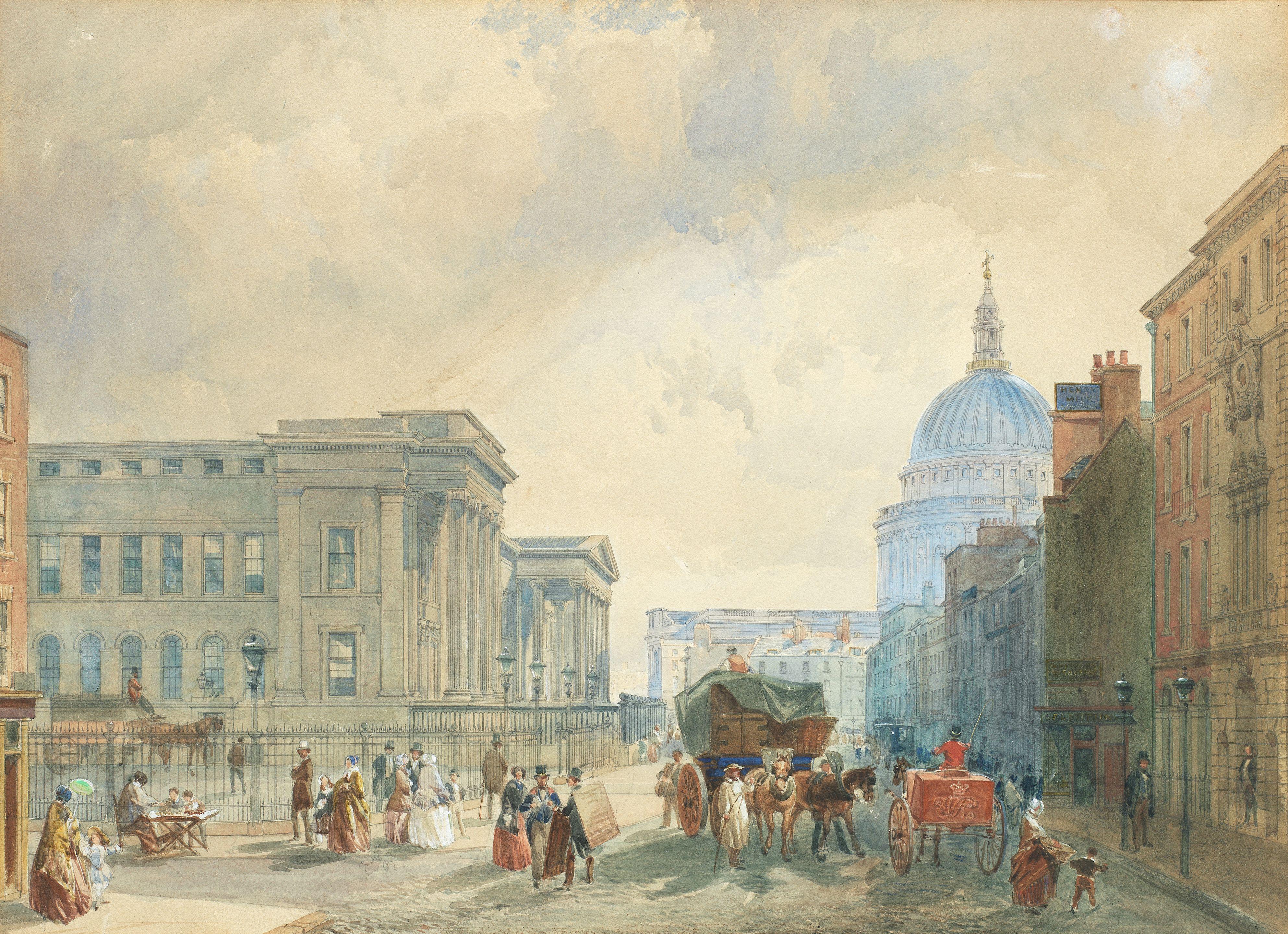 Edmund Walker - The Quadrant, Regent Street; The Treasury, Whitehall; Greenwich Hospital; General Post Office, St. Martin le Grand; Westminster Abbey each 30.5 x 41cm (12 x 16 1/8in.)