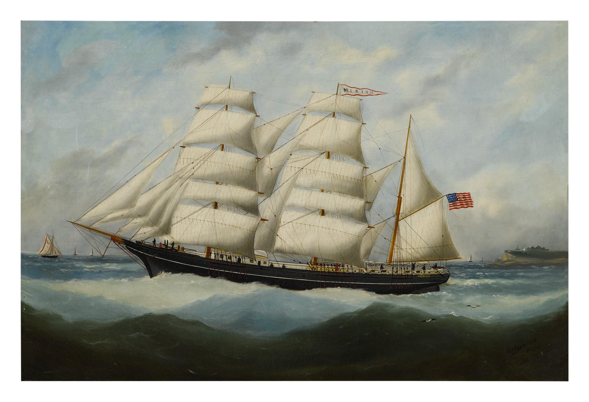 Edouard Adam - Marine Painting of Bark Miriam