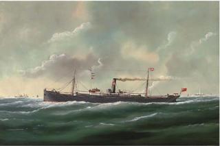 Edouard Adam - The General Cargo Steamer Agenoria At Sea