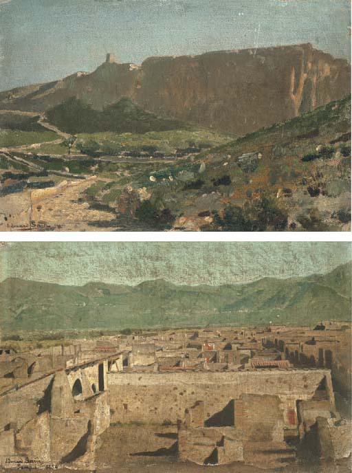 Edouard Alexandre Sain - Vue de Capri; et Vue de Pompei