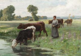 Edouard-Bernard Debat-Ponsan - Leading the Herd to Drink
