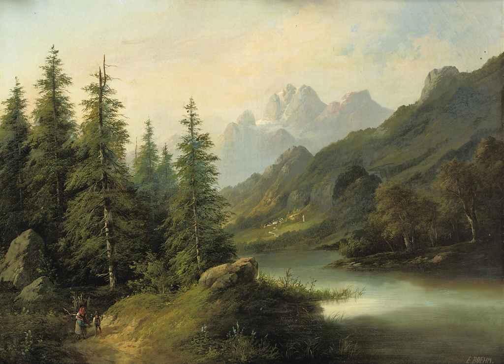 Edouard Boehm - Wanderers in a forest landscape
