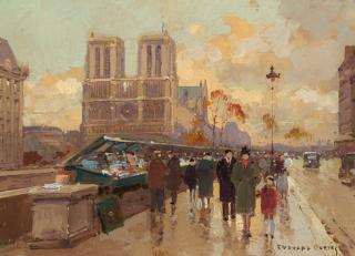 Edouard Cortès - Bouquinistes vers Notre-Dame.