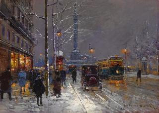 Edouard Cortès - French Vers La Place De La Bastille, Soir De Neige