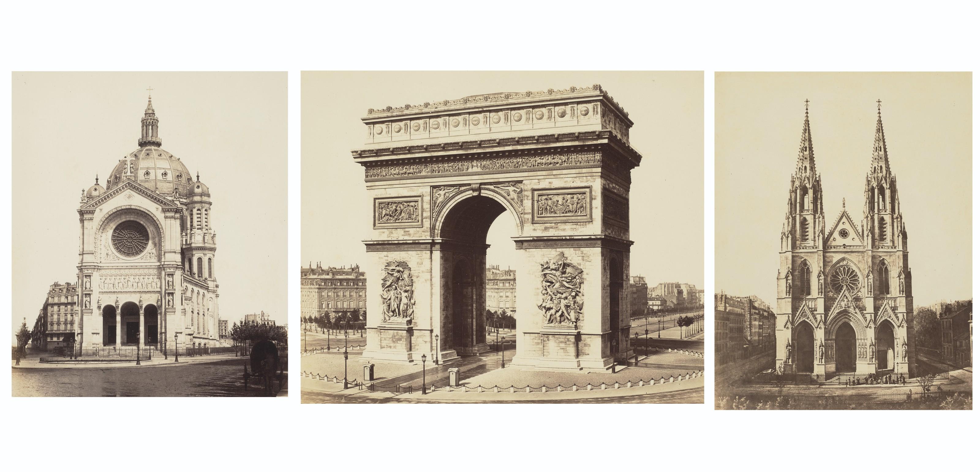 Édouard-Denis Baldus - Arc de Triomphe, Paris; Eglise de St Augustine; and Sainte Clotilde, Paris, from the album Vues de Paris et ses environs en photographies, 1851–1870